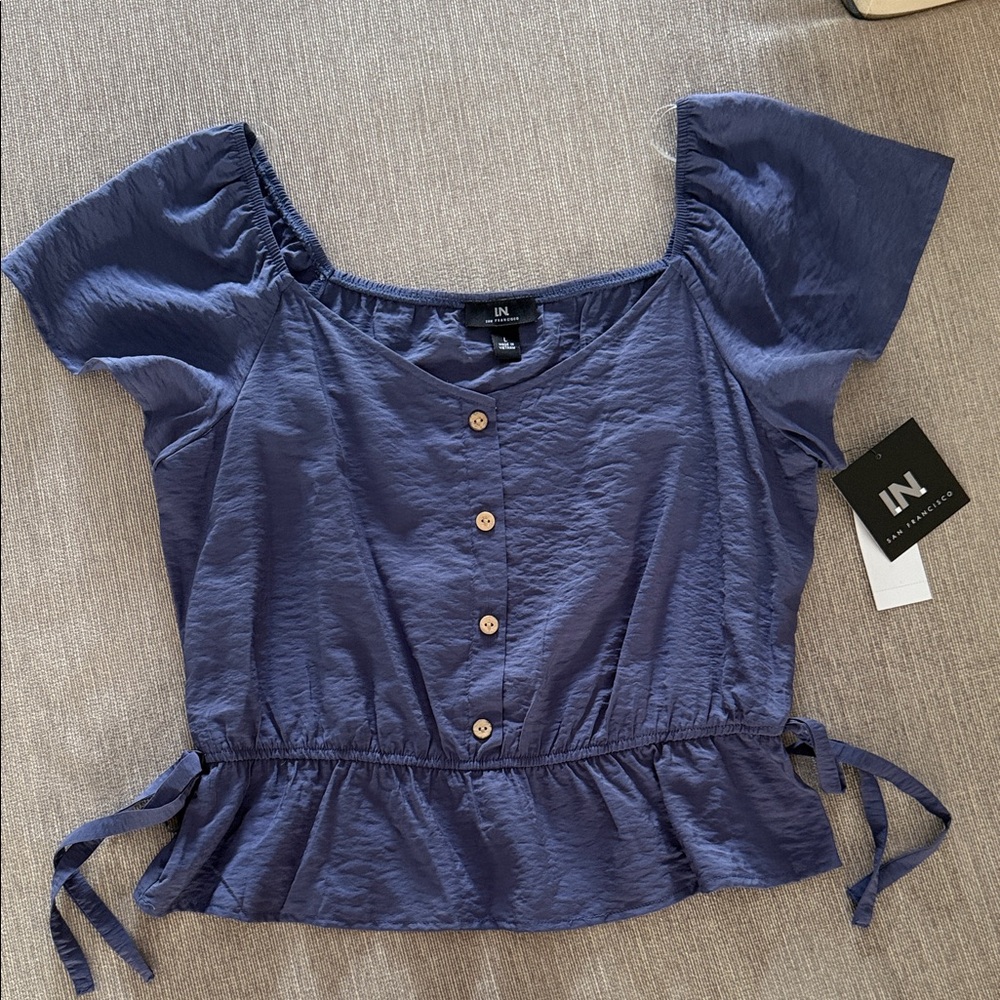 I.N. San Francisco Navy Button-Up Blouse